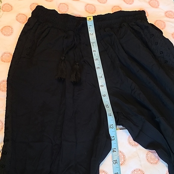 American Rag women's small smocked elastic waist, cuffs, crochet-trim soft pants - Picture 11 of 12